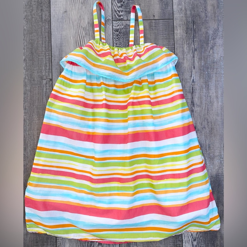 ☀️ Land’s End Kids Multicolored Stripe Sundress Adjustable Straps Lined Dress 6